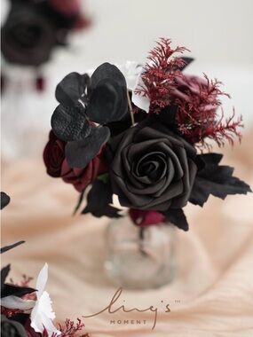 Ling’s Moment Set of 6 Burgundy Black Wedding Flowers Mini Bridesmaid Bouquets